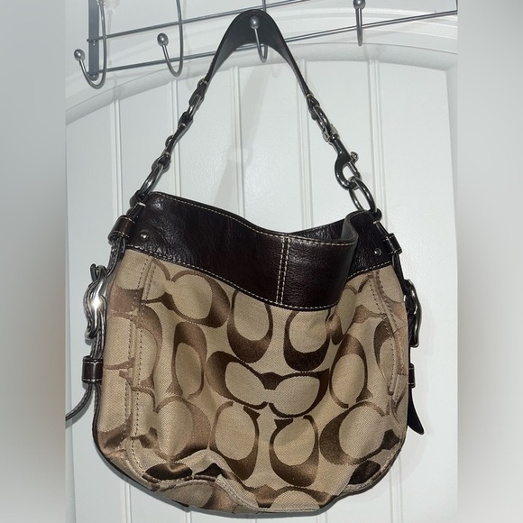 VINTAGE Coach Zoe Signature F12657 Jacquard Brown Hobo Handbag - Picture 2 of 16